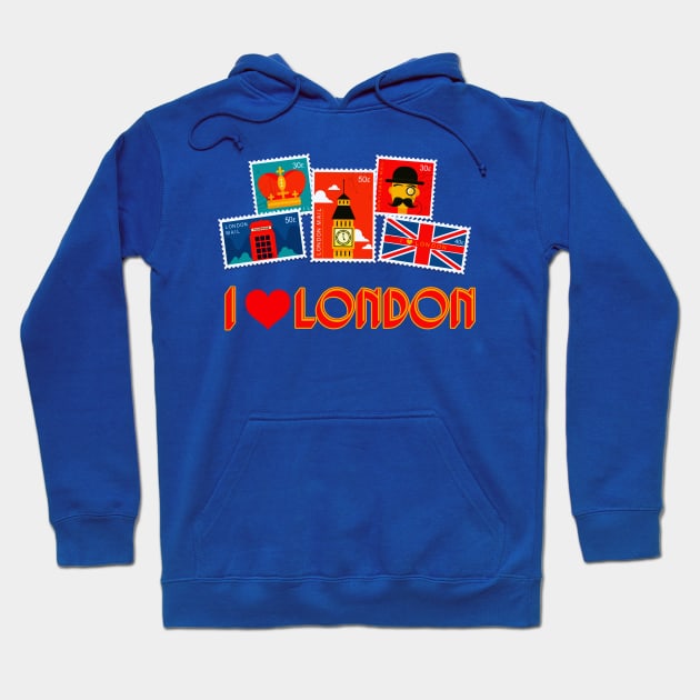 I love London, Stamp Collection Hoodie by AlondraHanley